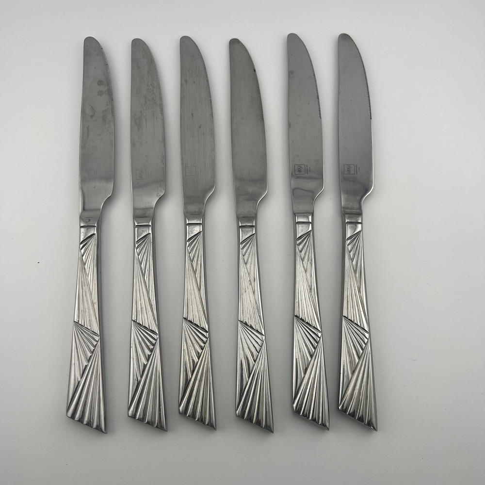Set of 6 Mikasa Stainless 18/10 Dinner Knives | Manifesto Glossy Flatware VTG